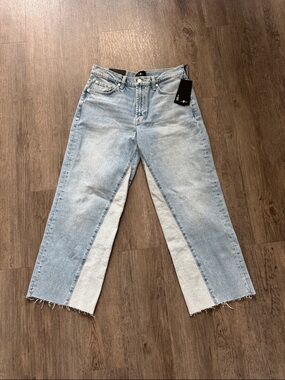 7 For All Mankind Two-Tone Light Blue Straight Leg Jeans